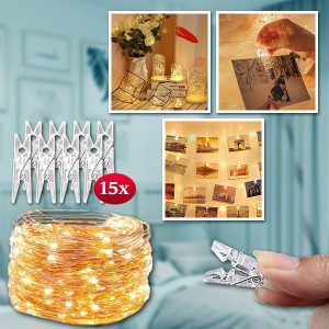 Светлосна верига со штипки за вешање слики (3 м) | PHOTOGLO