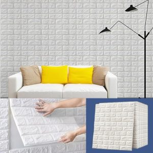 (5 парчиња) Самолеплива тапета во 3D со дизајн на тули | BRICKSBY